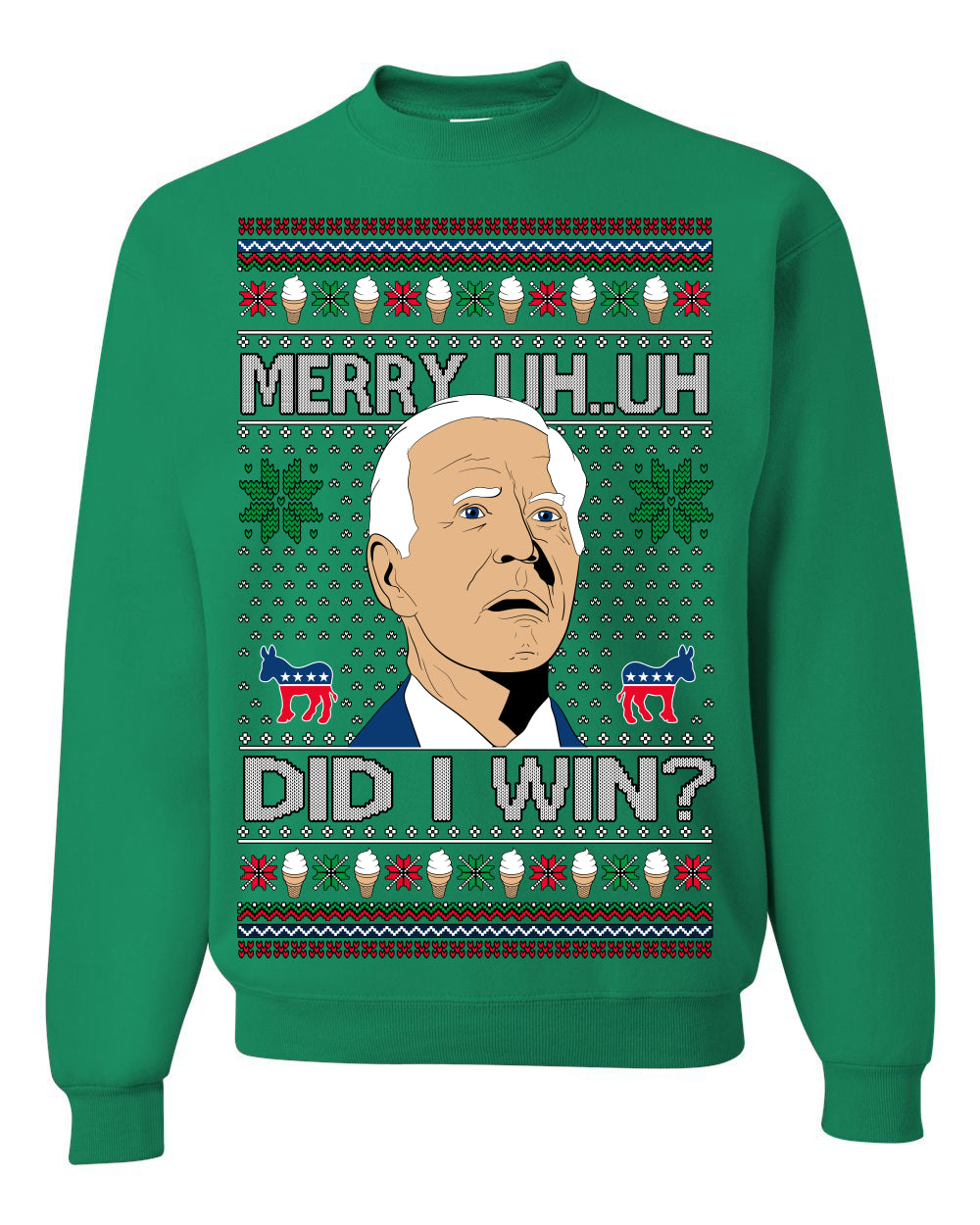 Merry Uh Did I Win? Funny Confused Joe Biden Election 2024 Ugly Christmas Sweater Crewneck Sweatshirt