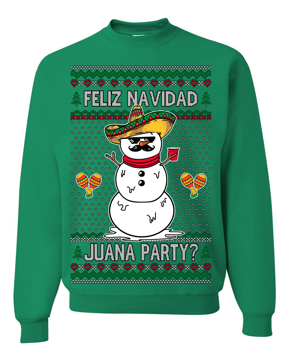 Feliz Navidad Juana Party Funny Spanish Drinking Cerveza Ugly Christmas Sweater Crewneck Sweatshirt