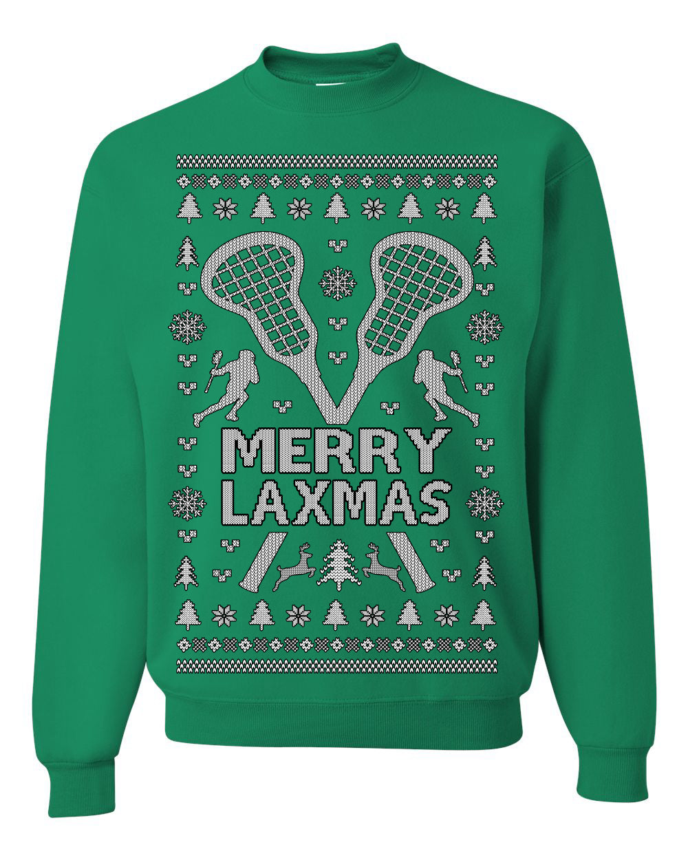 Merry Laxmas Funny Lacrosse Sports LAX Teen Sports Pun Ugly Christmas Sweater Crewneck Sweatshirt