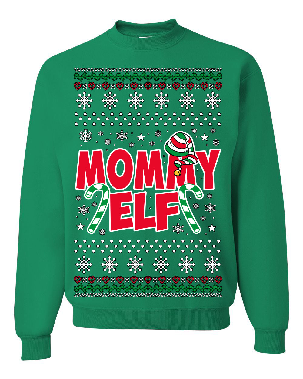 Mommy Elf Cute Holiday Winter Ugly Christmas Sweater Crewneck Sweatshirt