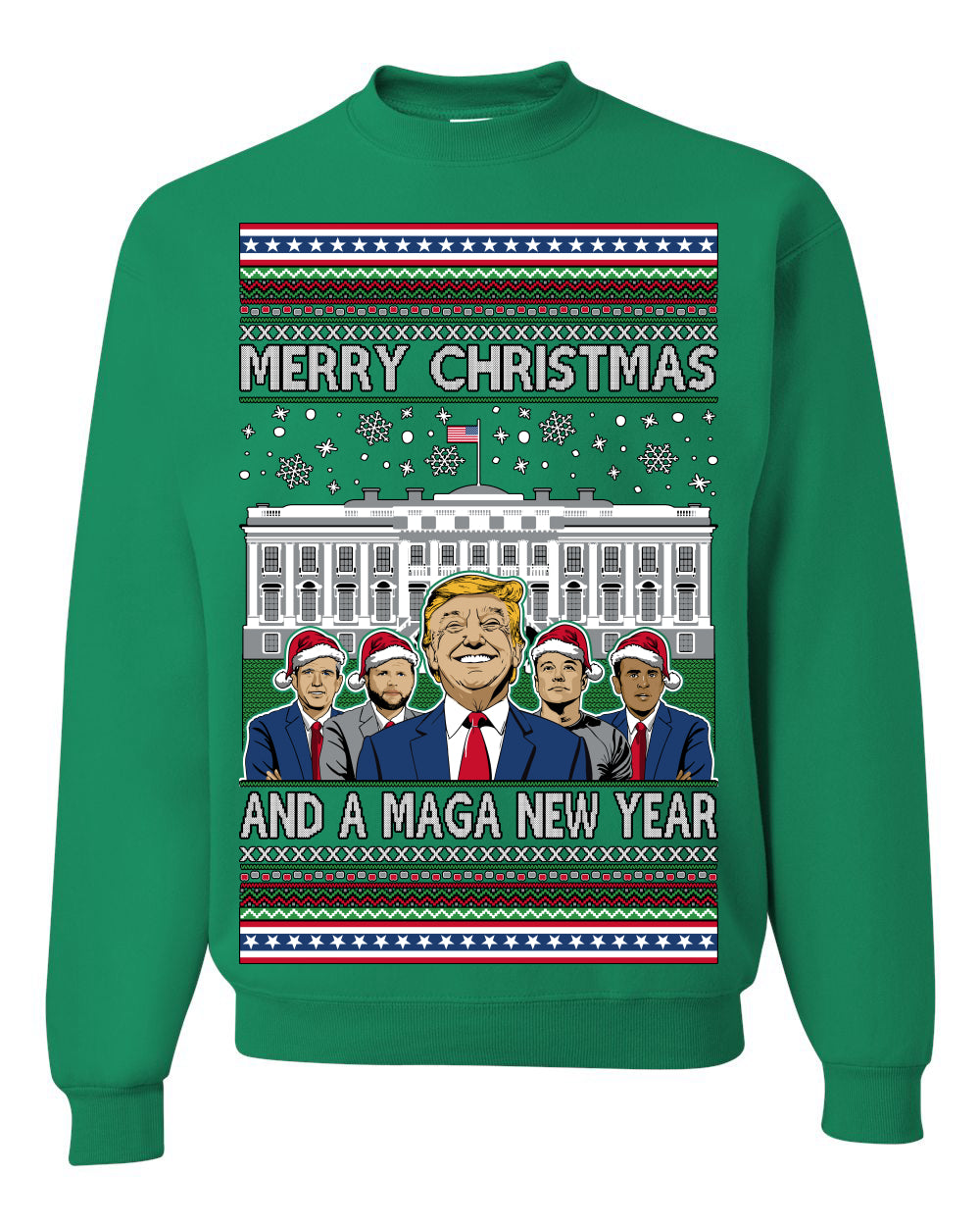 Merry Christmas and a MAGA New Year 2025 Ugly Christmas Sweater Crewneck Sweatshirts