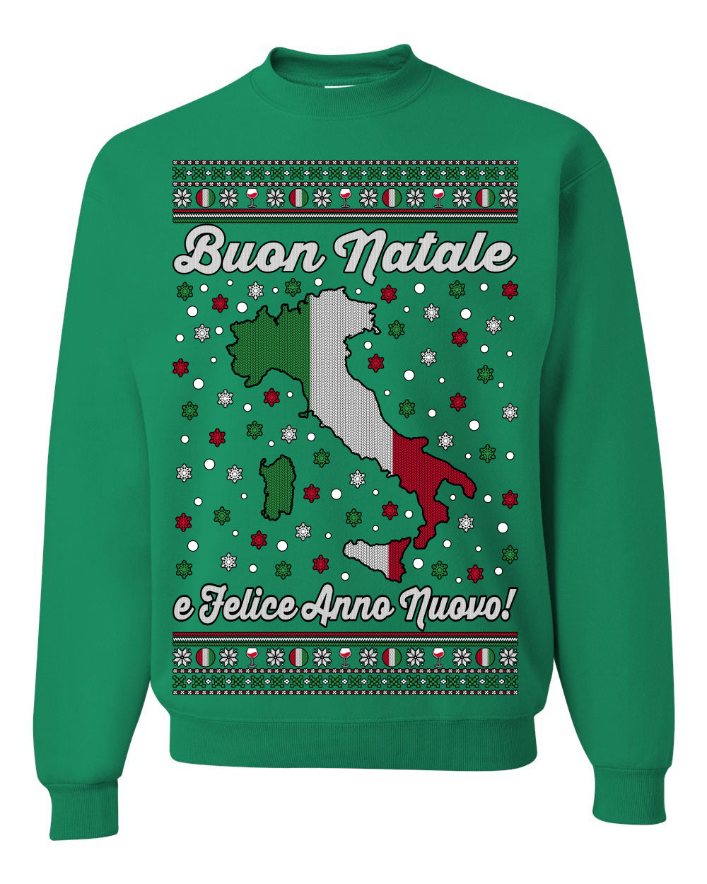 Buon Natale e Felice Anno Nuovo! Merry Christmas and Happy New Year Ugly Christmas Sweater Crewneck Sweatshirts