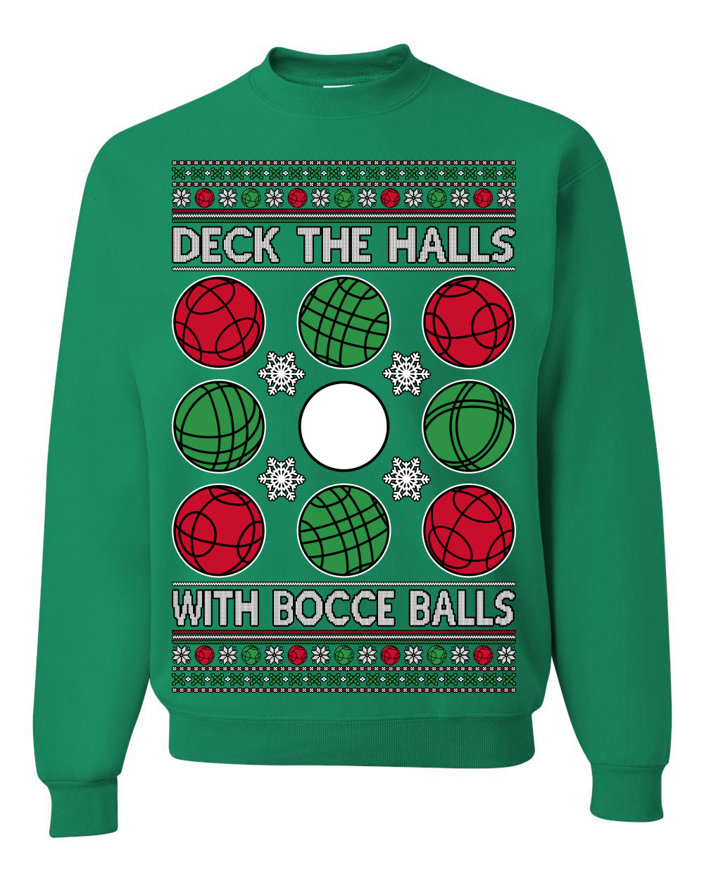 Deck the Halls with Bocce Balls, Funny Classic Italy Italian Sports Ugly Christmas Sweater Crewneck Sweatshirts