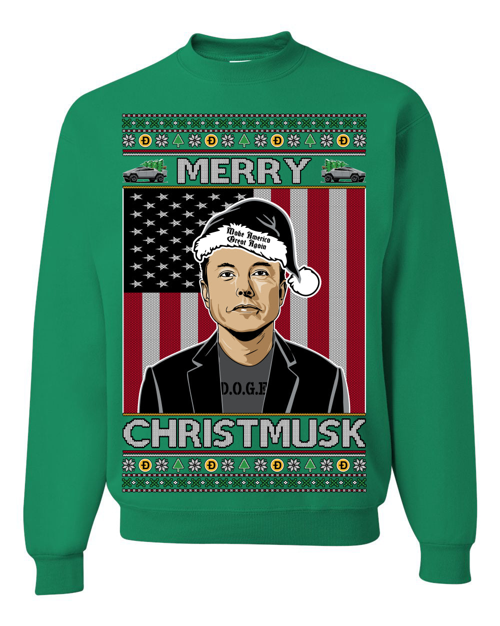 Merry Christmusk Funny Dark MAGA Santa Elon Doge Meme Ugly Christmas Sweater Crewneck Sweatshirts