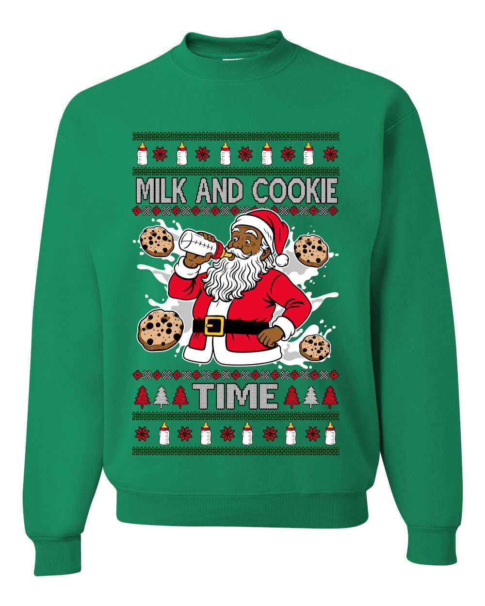 Milk And Cookie Time Christmas Sweater, Unisex Ugly Christmas Crewneck Sweatshirts