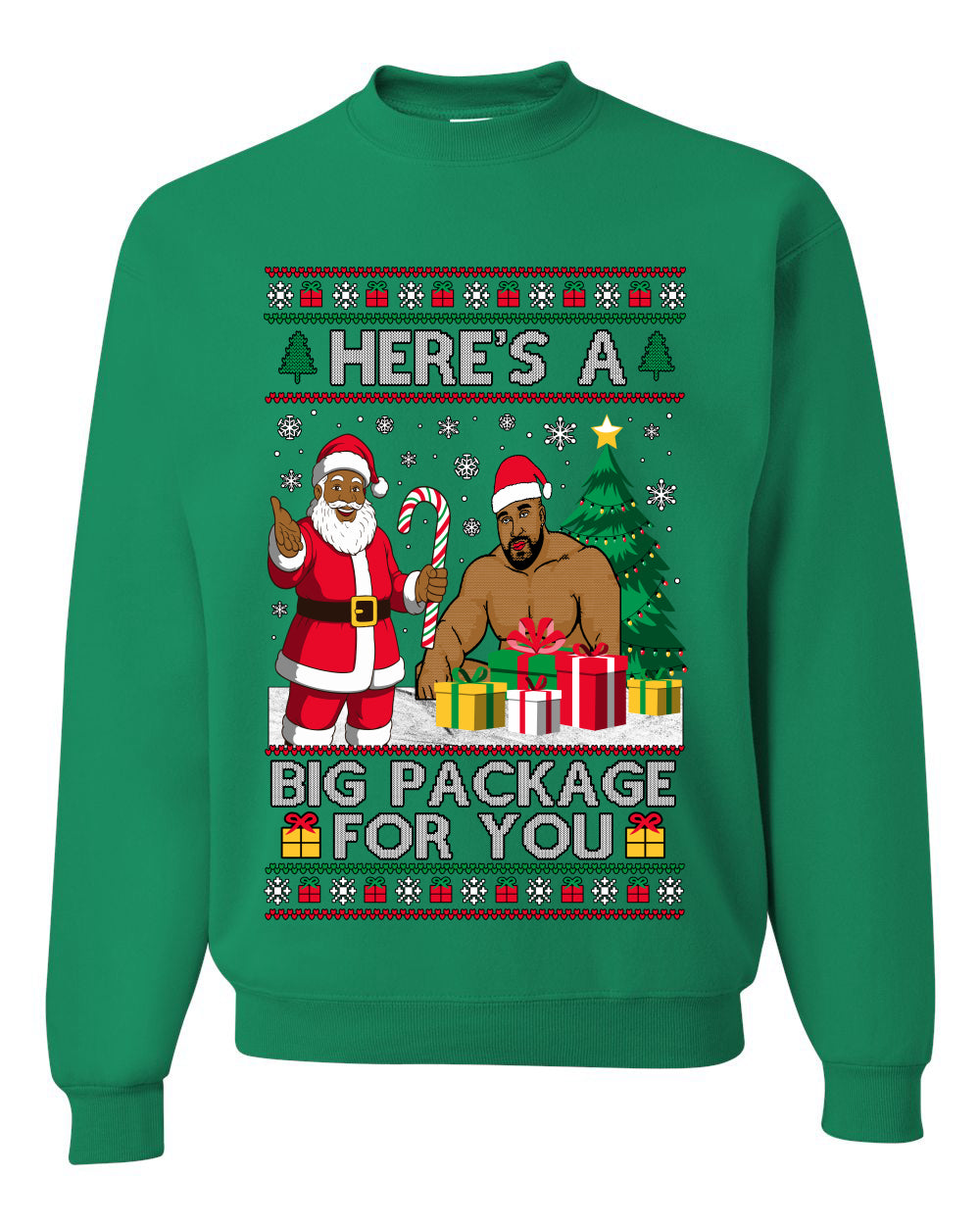 Here's A Big Package For You Black Santa Christmas Sweater, Unisex Ugly Christmas Crewneck Sweatshirts