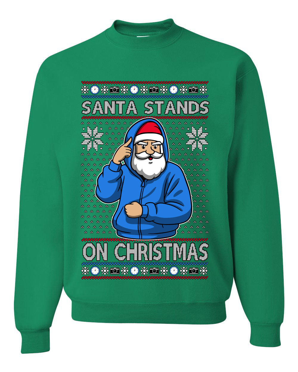 Santa Stands On Christmas, Unisex Ugly Christmas Sweater, Crewneck Sweatshirts