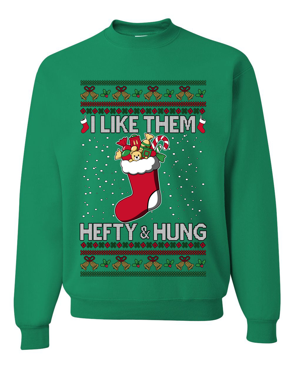 Hefty And Hung Christmas Sweater, Funny Unisex Ugly Christmas Crewneck Sweatshirts