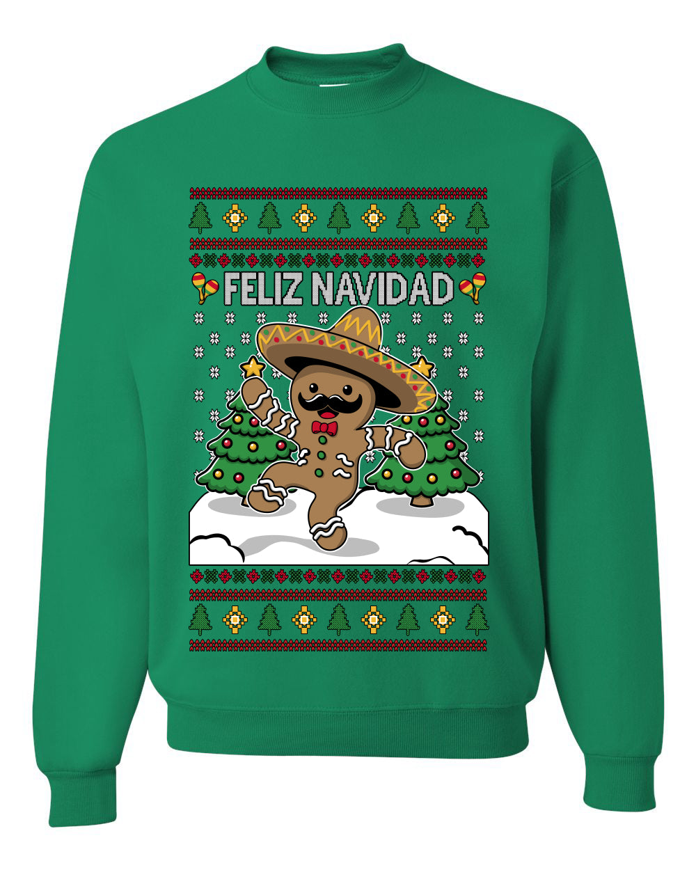 Feliz Navidad Dancing Gingerbread Man, Unisex Ugly Christmas Sweater, Crewneck Sweatshirts