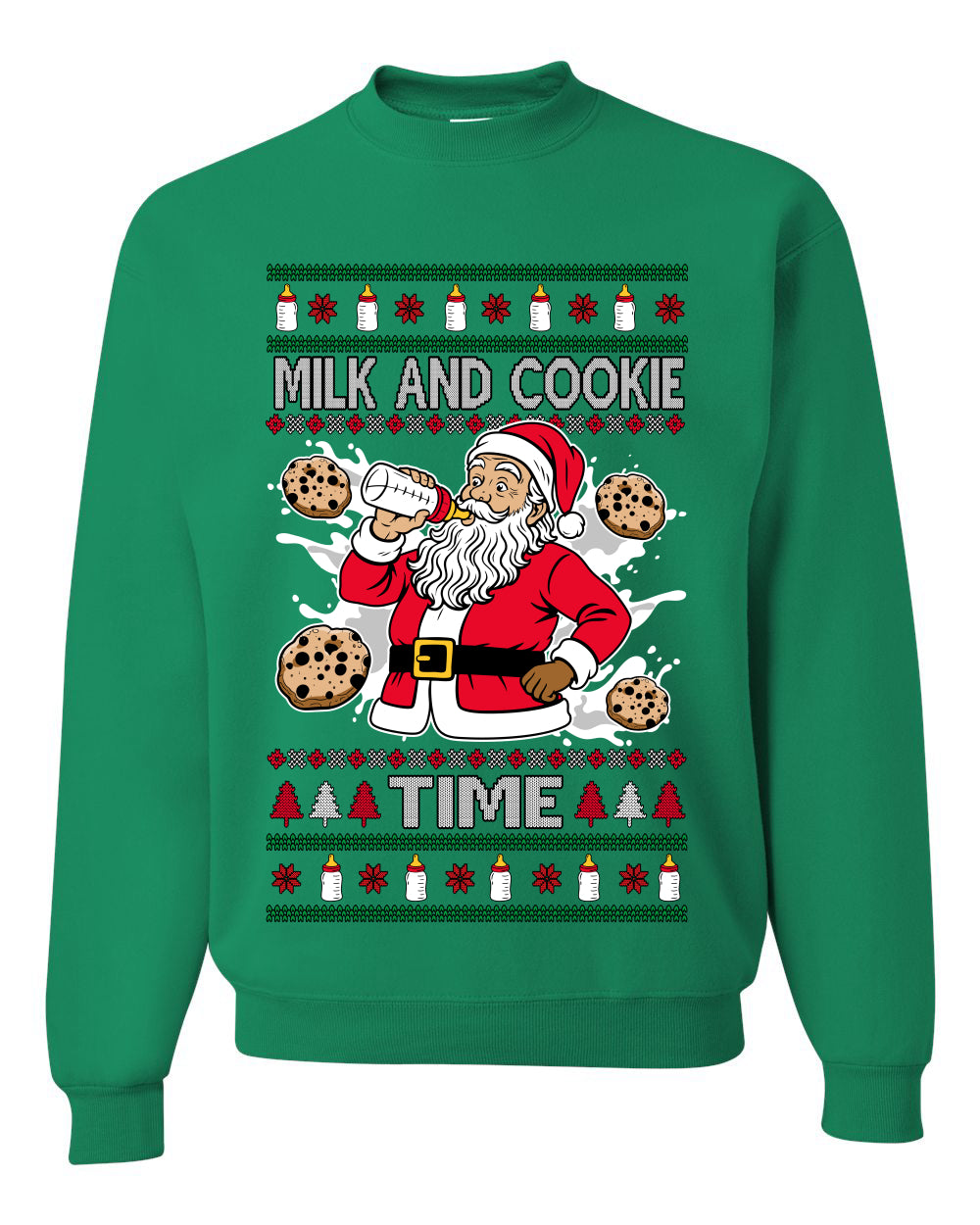 Milk And Cookie Time, Unisex Ugly Christmas Sweater, Crewneck Sweatshirts