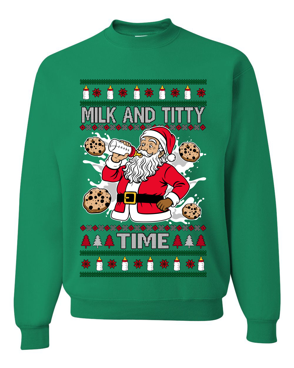 Milk And Titty Time, Unisex Ugly Christmas Sweater Crewneck Sweatshirts