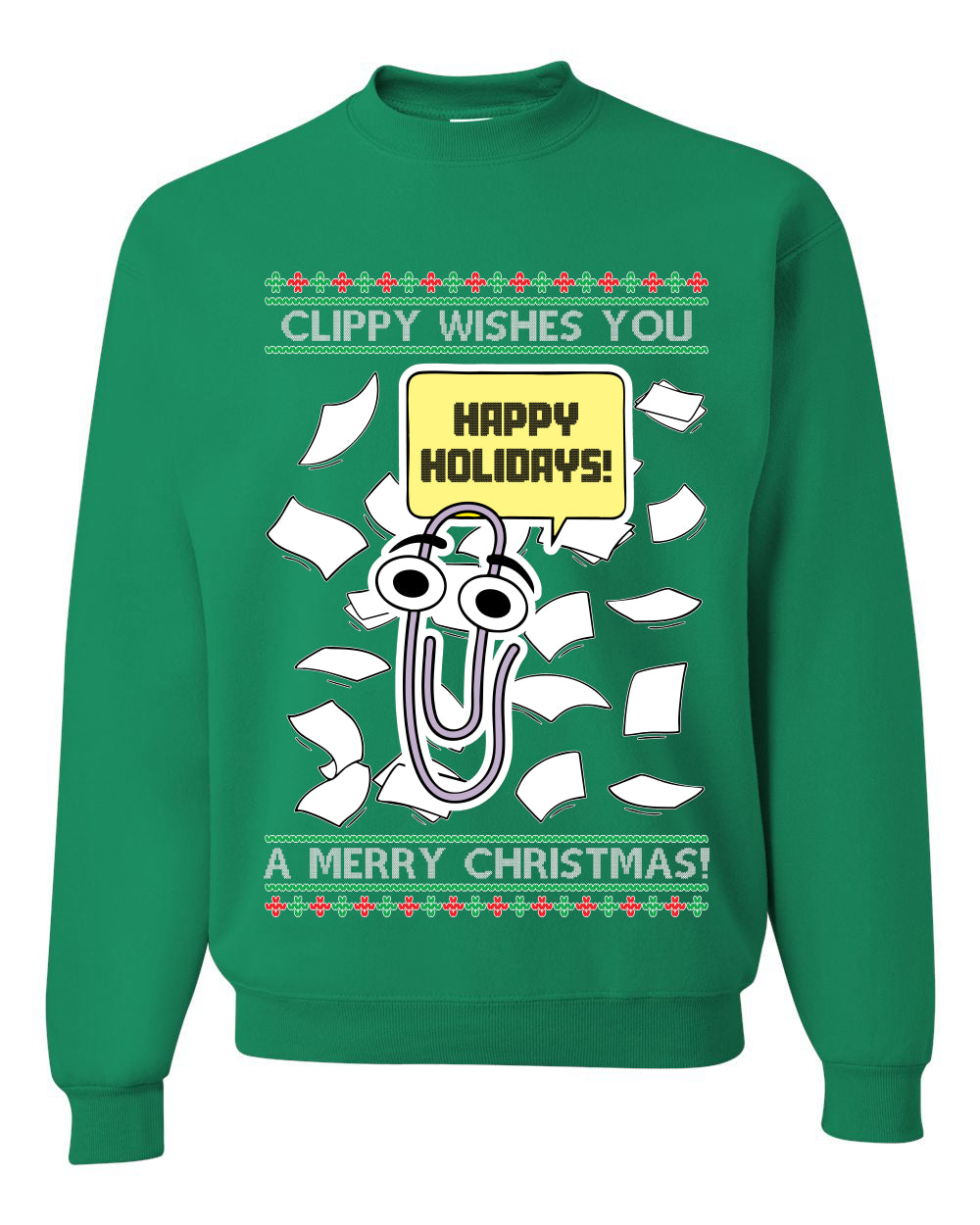 Clippy Wishes You A Merry Christmas Office Assistant, Unisex Ugly Christmas Sweater, Crewneck Sweatshirts