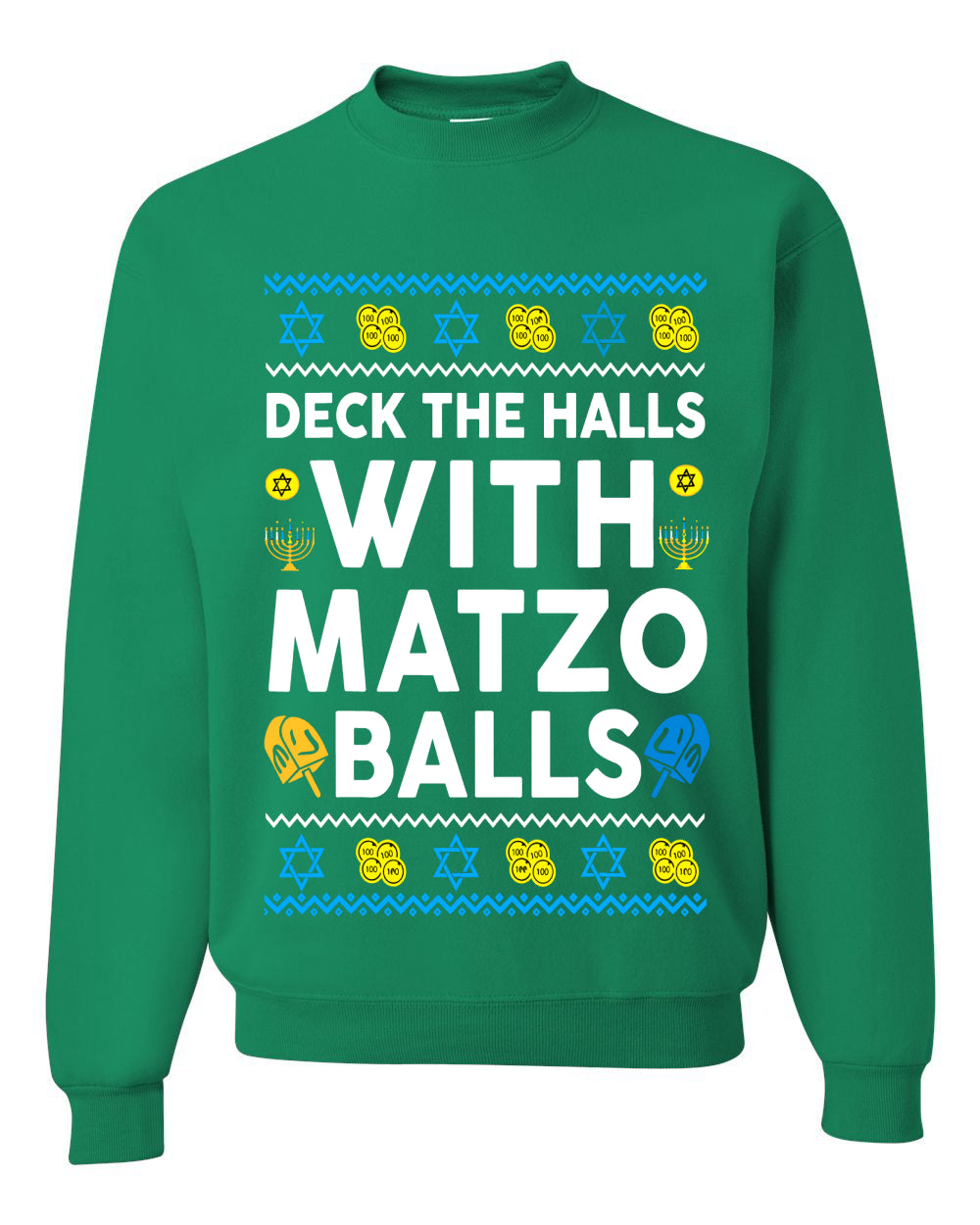 Deck The Halls With Matzo Balls Hanukkah, Unisex Ugly Christmas Sweater Crewneck Sweatshirts