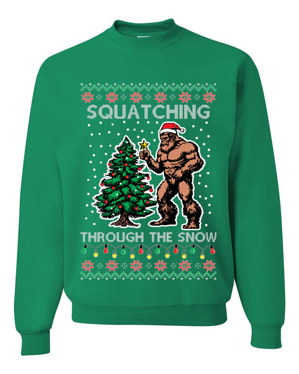 Squatching Through The Snow Bigfoot, Unisex Ugly Christmas Sweater Crewneck Sweatshirts