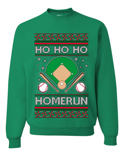 Ho Ho Ho Homerun, Baseball Fan Christmas Design, Unisex Ugly Christmas Sweater Crewneck Sweatshirts