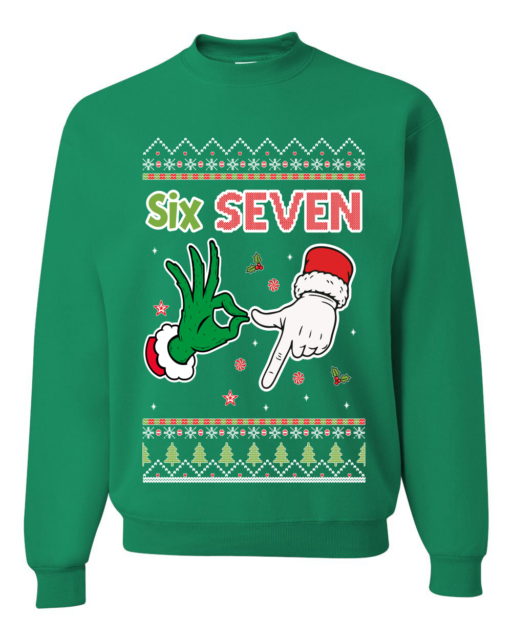 6 7 Christmas Hands, Unisex Ugly Christmas Sweater Crewneck Sweatshirts