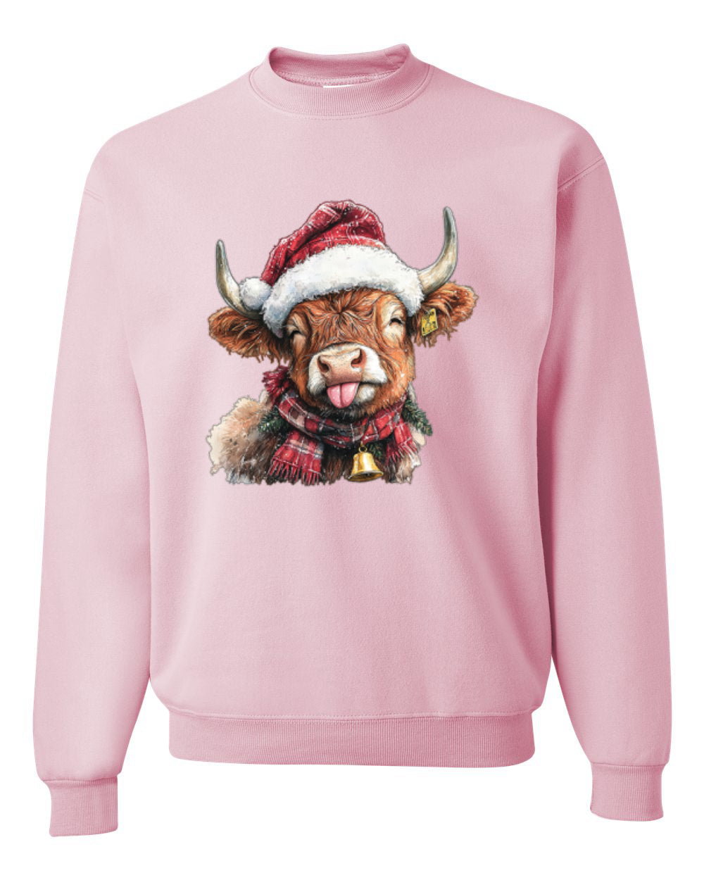 Cute Fluffy Christmas Cow with Santa Hat, Cute Christmas Design, Unisex Christmas Sweater, Crewneck Sweatshirts