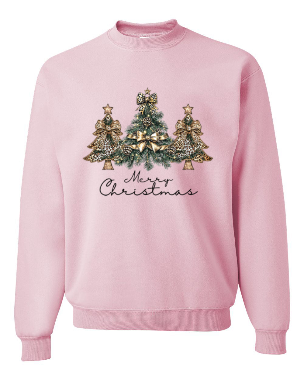 Merry Christmas Gold Glitter Christmas Tree Design, Unisex Christmas Sweater, Crewneck Sweatshirts