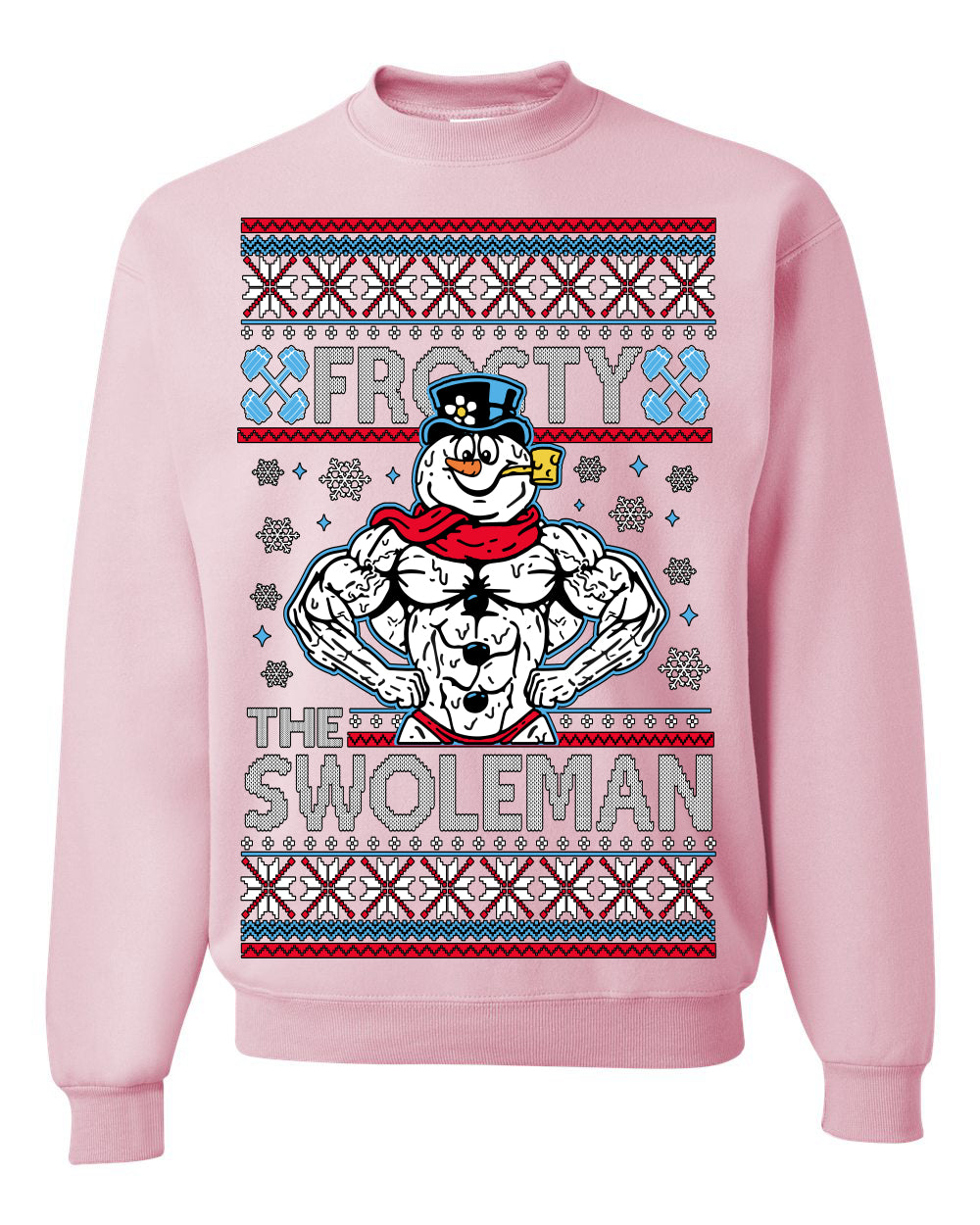 Frosty the Swoleman Funny Workout Lifting Snowman MovieUgly Christmas Sweater Crewneck Sweatshirt