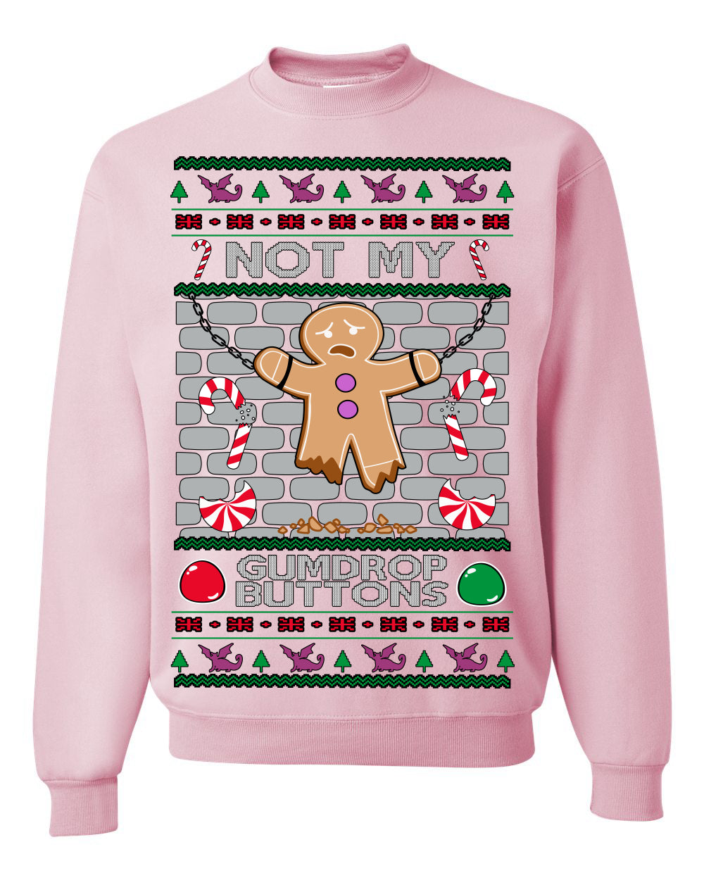 Not My Gumdrop Buttons Funny Classic Movie Quote Ugly Christmas Sweater Crewneck Sweatshirt