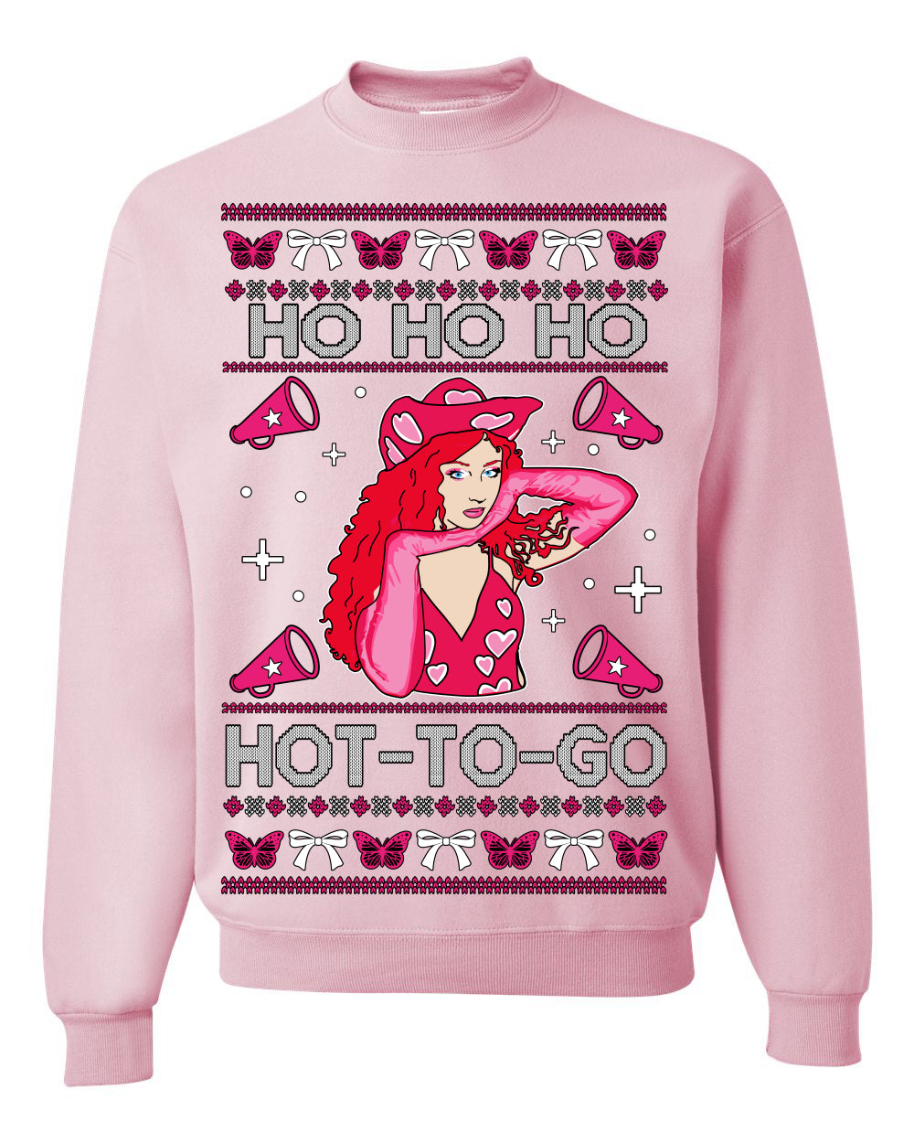 Ho Ho Ho Hot to Go, Funny Midwest Princess Pop Star Ugly Christmas Sweater Crewneck Sweatshirt