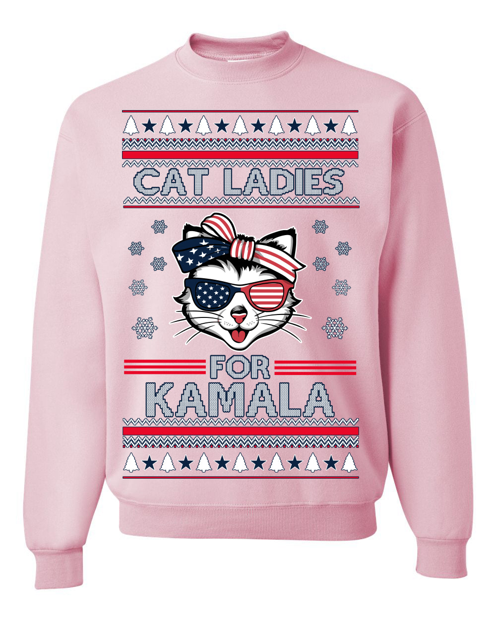 Cat Ladies for Kamala USA Glasses, Harris Tim Walz 2024 Cute USA Glasses Bow Ugly Christmas Sweater Crewneck Sweatshirt