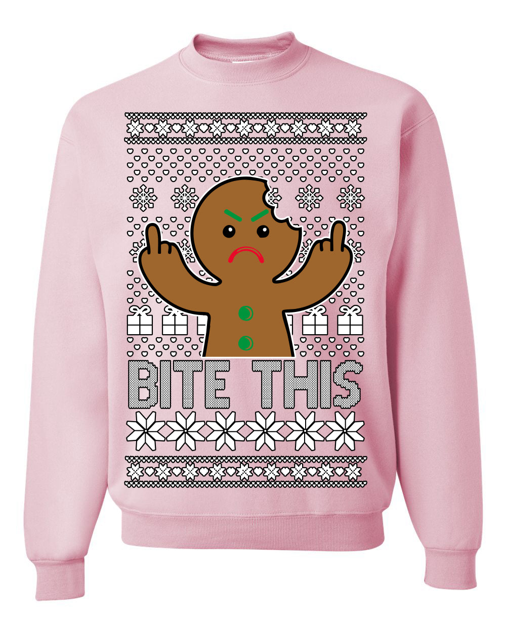 Bite This Funny Gingerbread Cookie Middle Finger Ugly Christmas Sweater Crewneck Sweatshirt