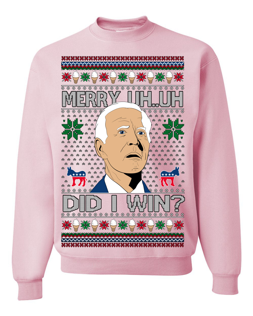 Merry Uh Did I Win? Funny Confused Joe Biden Election 2024 Ugly Christmas Sweater Crewneck Sweatshirt