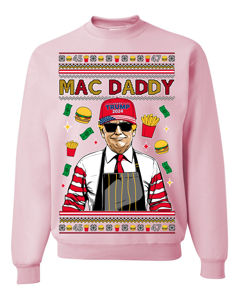 Mac Daddy Funny Viral Trump Meme Fast Food Fries Burgers Ugly Christmas Sweater Crewneck Sweatshirt