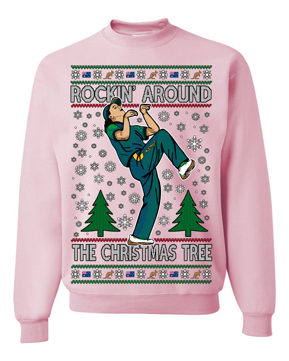 Rockin Around the Christmas Tree Raygun Viral Breakdancer Ugly Christmas Sweater Crewneck Sweatshirt