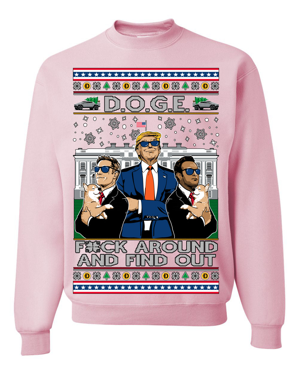 Doge F Around and Find Out Donald Trump Elon Vivek MAGA Ugly Christmas Sweater Crewneck Sweatshirt
