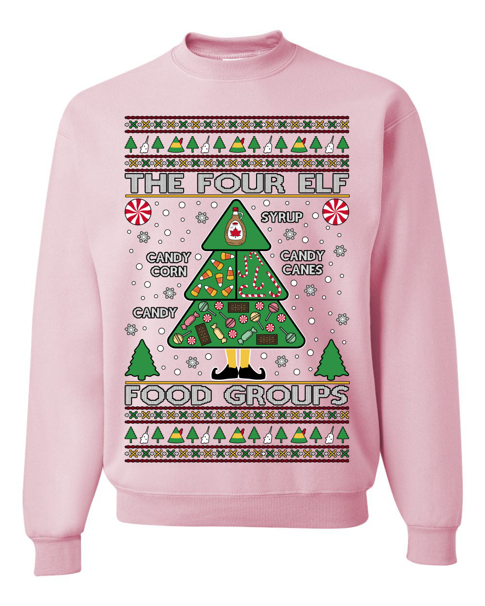The Four Elf Food Groups Candy Canes Syrup Funny Ugly Christmas Sweater