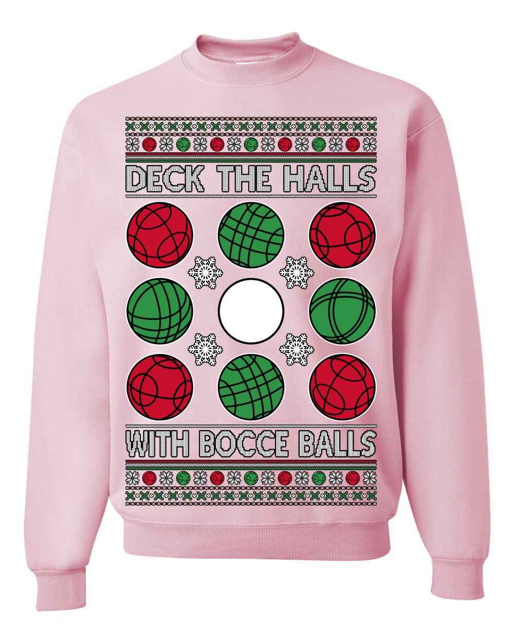 Deck the Halls with Bocce Balls, Funny Classic Italy Italian Sports Ugly Christmas Sweater Crewneck Sweatshirts