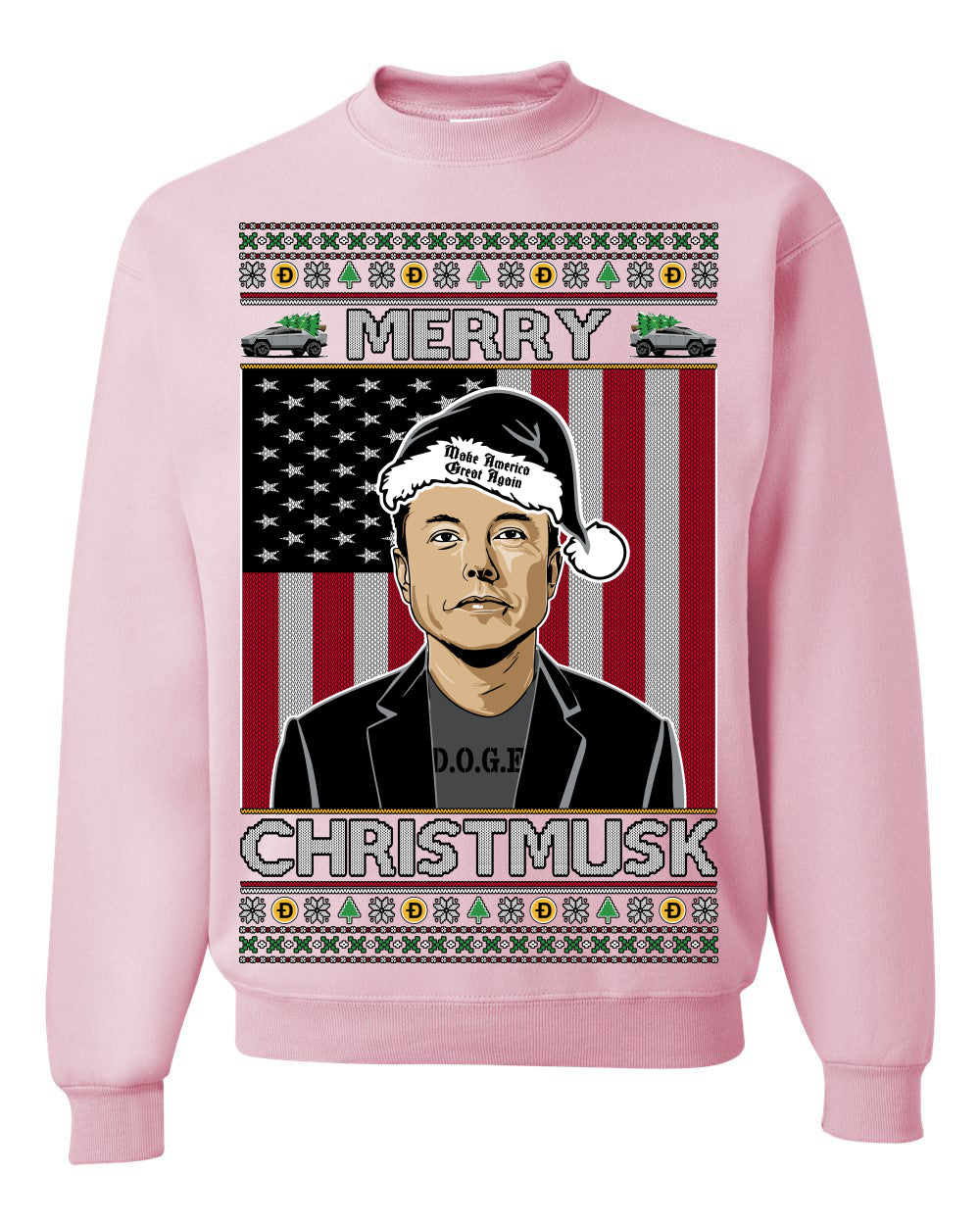 Merry Christmusk Funny Dark MAGA Santa Elon Doge Meme Ugly Christmas Sweater Crewneck Sweatshirts