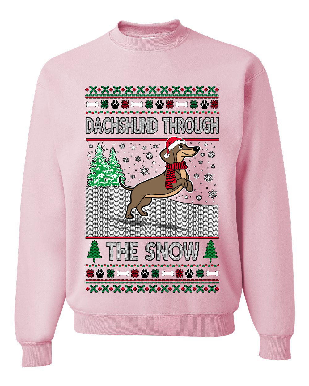Dachshund Through The Snow, Cute Dog Christmas Sweater, Ugly Christmas Unisex Sweater, Crewneck Sweatshirts