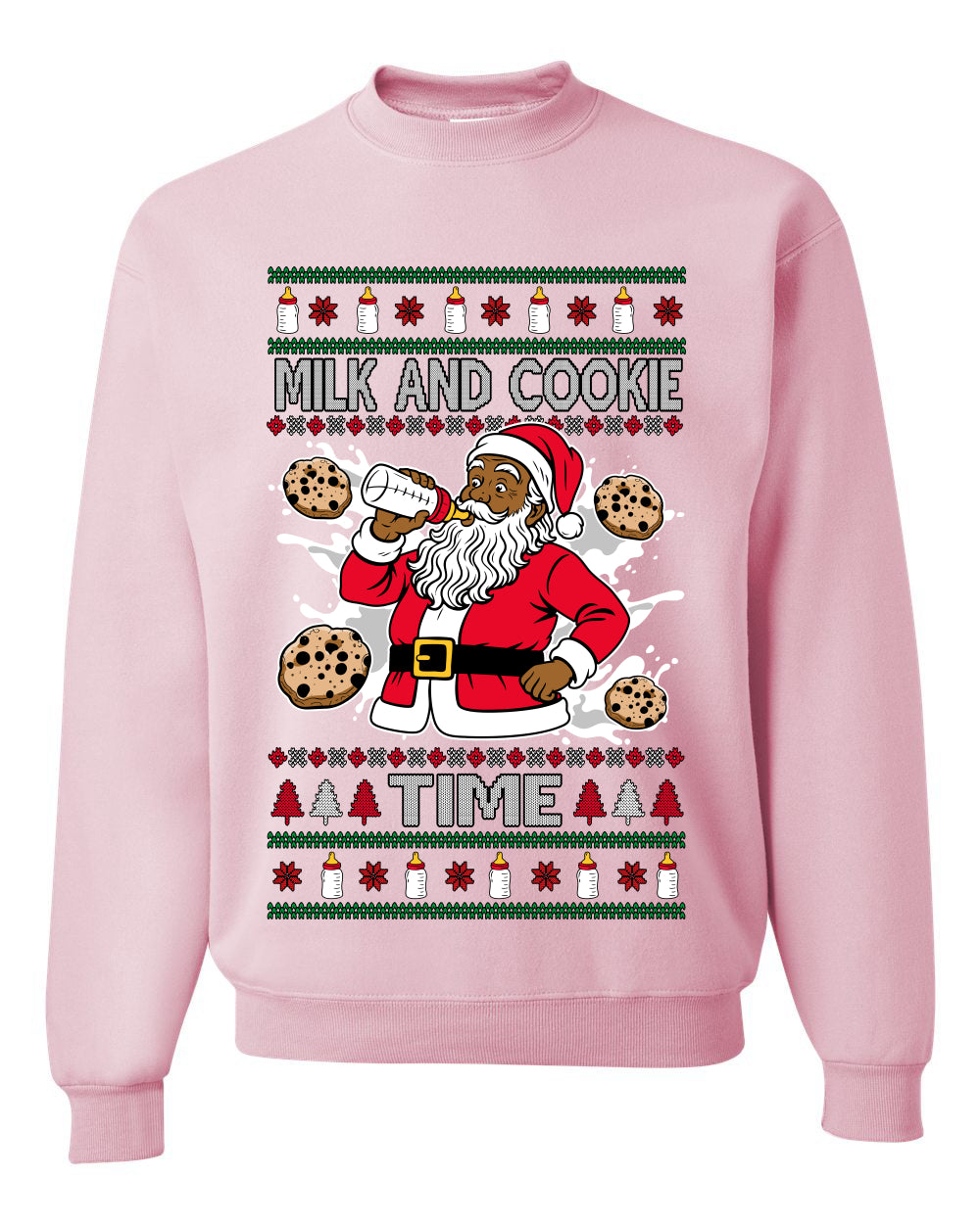 Milk And Cookie Time Christmas Sweater, Unisex Ugly Christmas Crewneck Sweatshirts