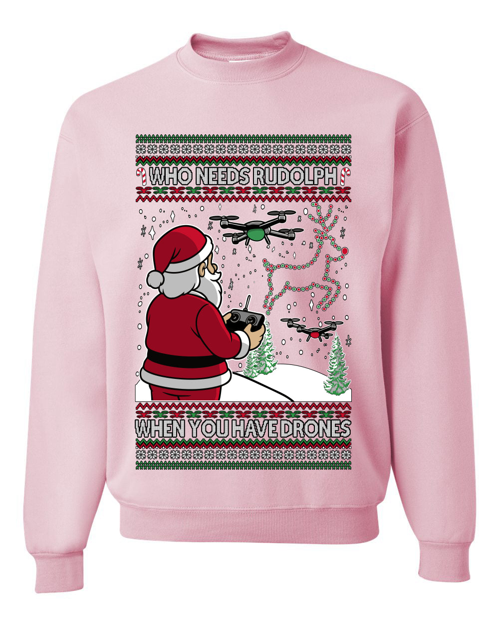 Santa Drone Show Reindeer, Unisex Ugly Christmas Sweater Crewneck Sweatshirts
