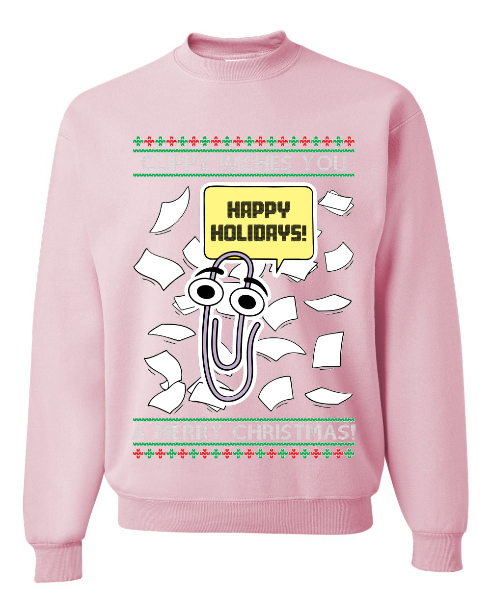 Clippy Wishes You A Merry Christmas Office Assistant, Unisex Ugly Christmas Sweater, Crewneck Sweatshirts