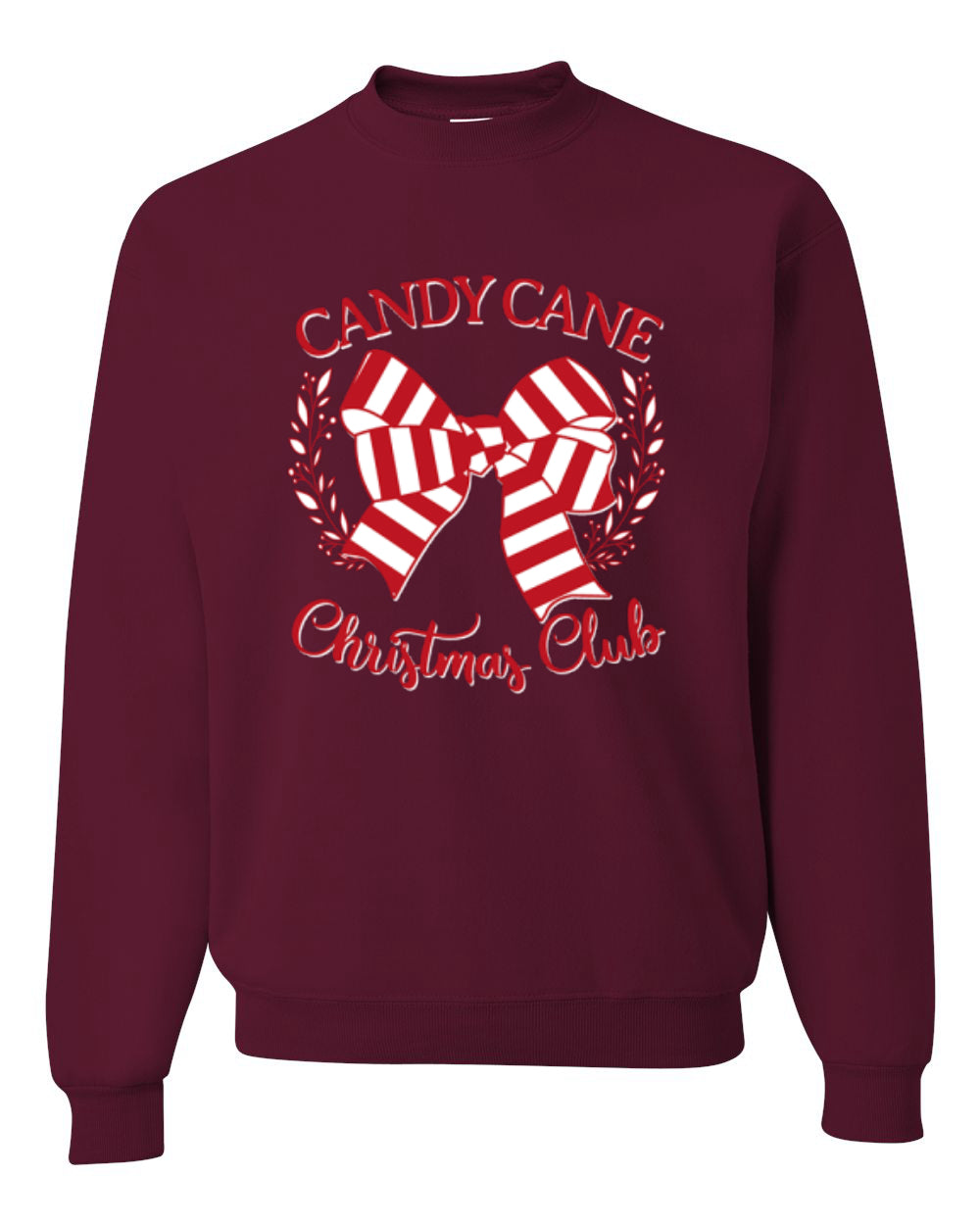 Candy Cane Christmas Club, Cute Bow Peppermint Design Unisex Christmas Sweater, Crewneck Sweatshirts