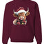 Cute Fluffy Christmas Cow with Santa Hat, Cute Christmas Design, Unisex Christmas Sweater, Crewneck Sweatshirts