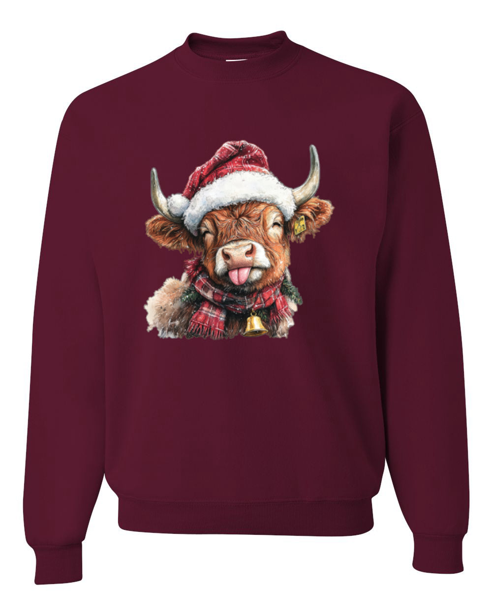 Cute Fluffy Christmas Cow with Santa Hat, Cute Christmas Design, Unisex Christmas Sweater, Crewneck Sweatshirts