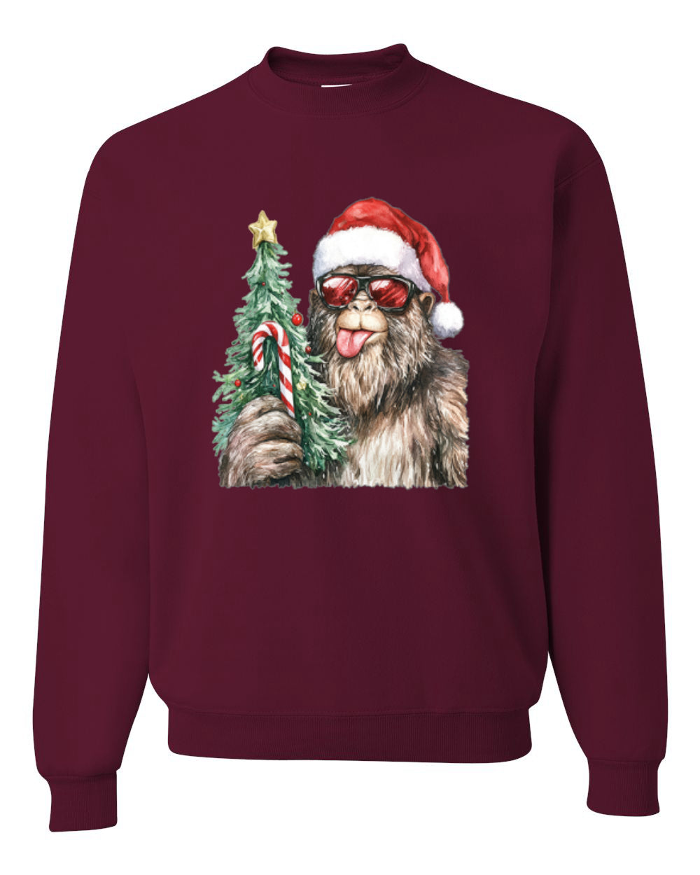 Christmas Sasquatch, Big Foot, Funny Candy Cane Christmas Design, Unisex Christmas Sweater, Crewneck Sweatshirts