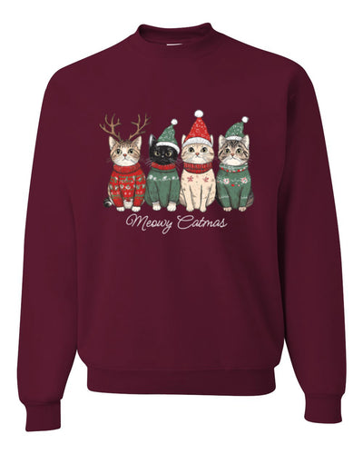 Meowy Catmas, Christmas Cat Lover Design, Unisex Christmas Sweater, Crewneck Sweatshirts