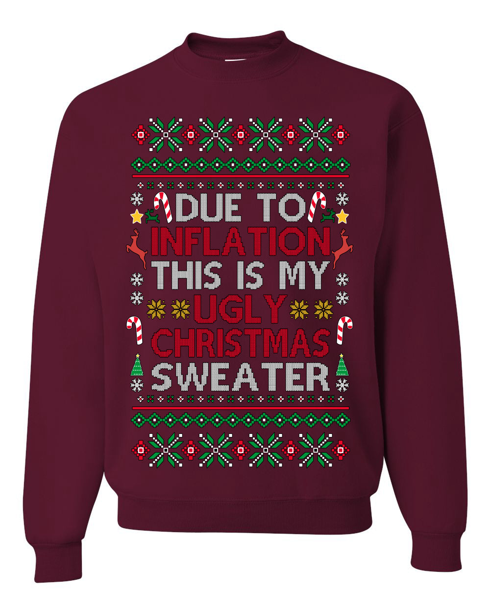 Due to Inflation This is My Ugly Christmas Sweater | Funny Ugly Christmas Sweater Crewneck Sweatshirt