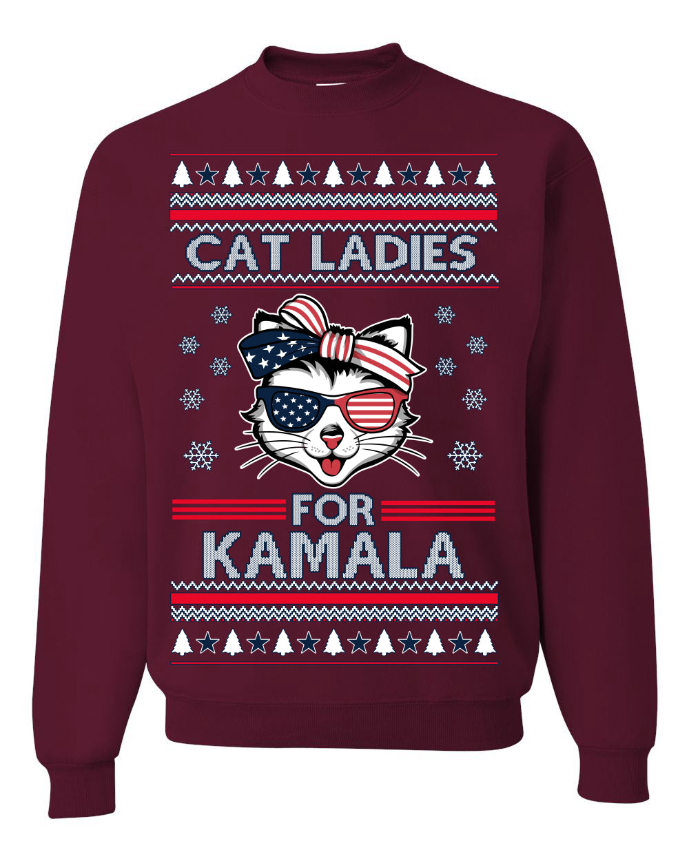 Cat Ladies for Kamala USA Glasses Ugly Christmas Sweater Crewneck Sweatshirt