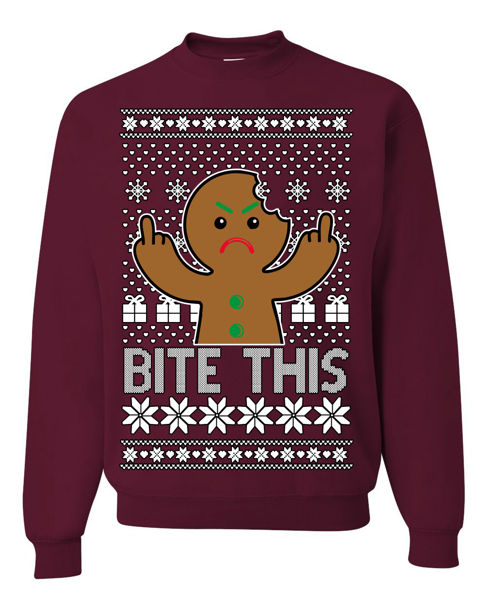 Bite This Funny Gingerbread Cookie Middle Finger Ugly Christmas Sweater Crewneck Sweatshirt