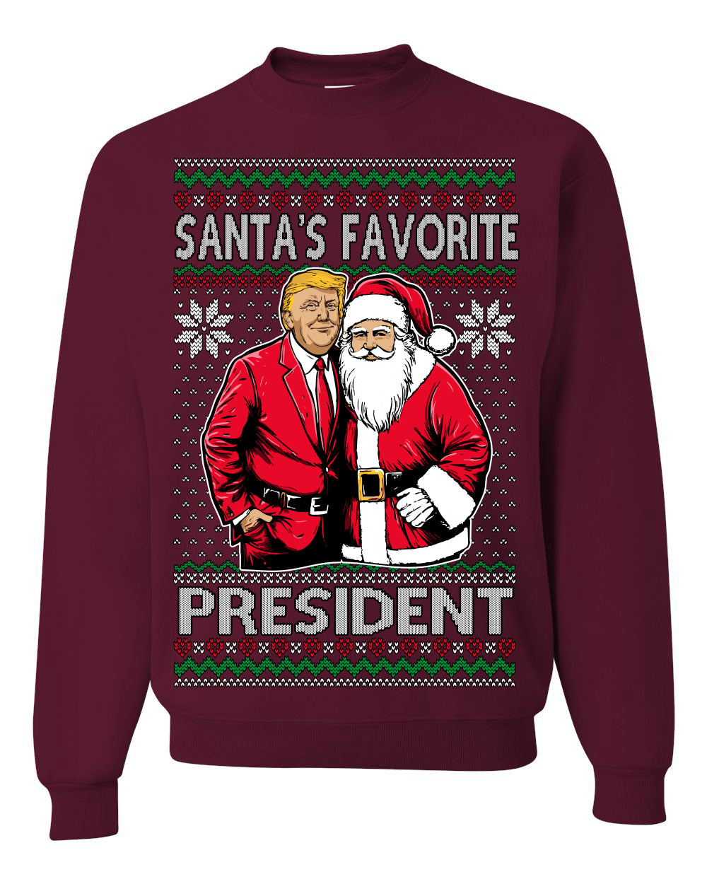 Santa's Favorite President Red Suit Trump Ugly Christmas Sweater Crewneck Sweatshirt