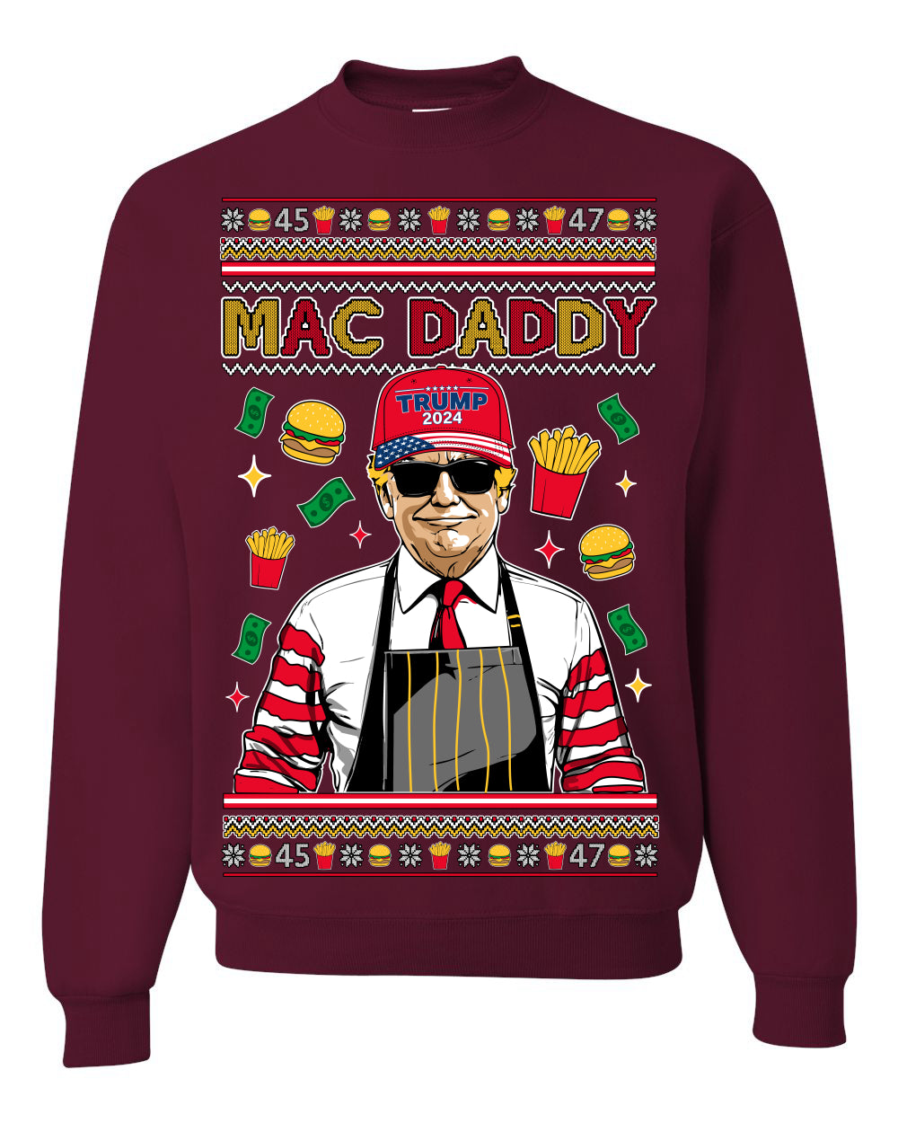 Mac Daddy Funny Viral Trump Meme Fast Food Fries Burgers Ugly Christmas Sweater Crewneck Sweatshirt
