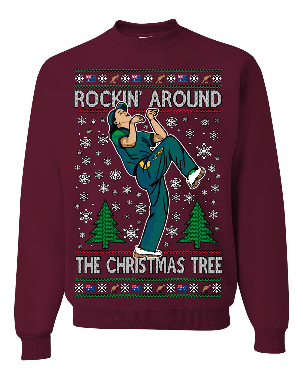 Rockin Around the Christmas Tree Raygun Viral Breakdancer Ugly Christmas Sweater Crewneck Sweatshirt