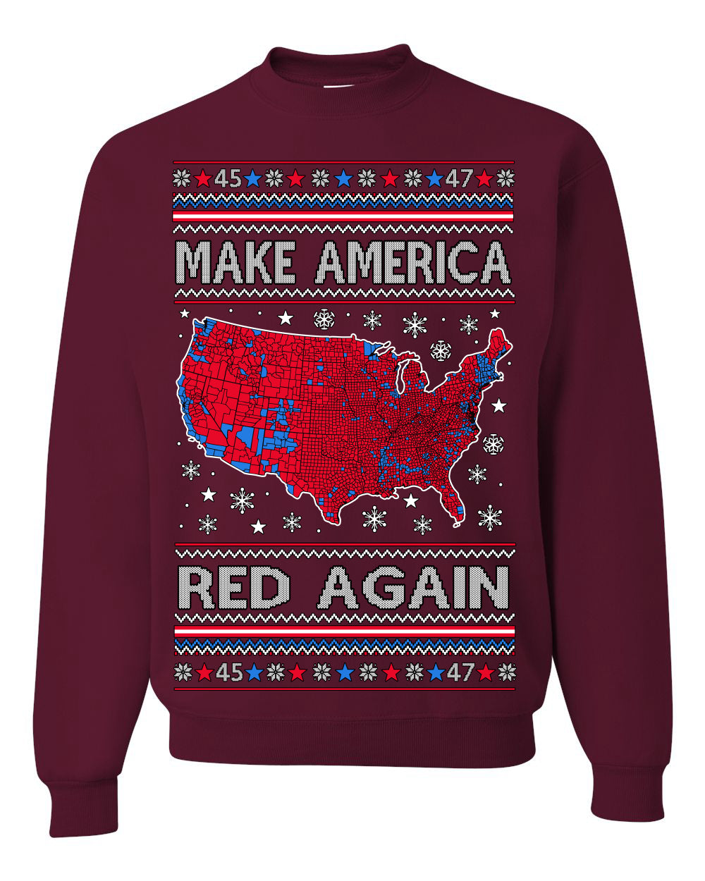 Make America Red Again USA Map Trump 2024 Ugly Christmas Sweater Crewneck Sweatshirt